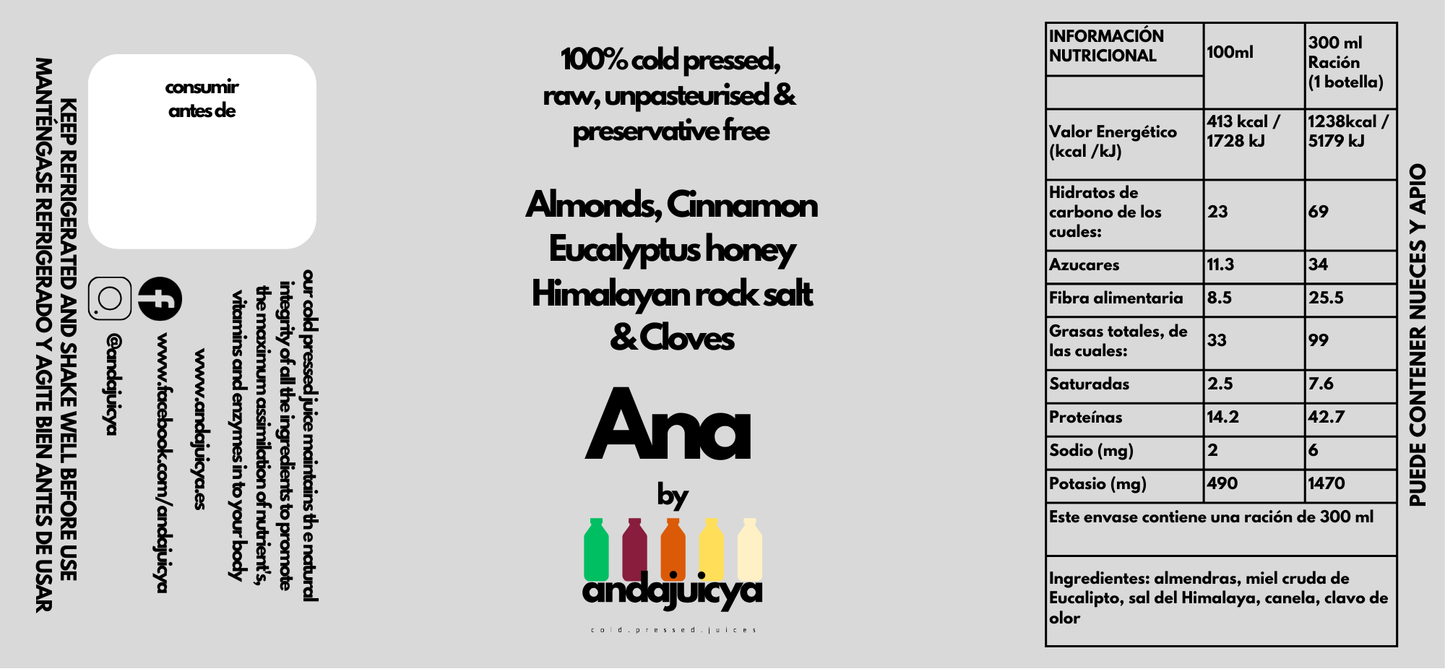 Ana – Cold Pressed Almond Milk with Raw Honey, Cloves & Cinnamon