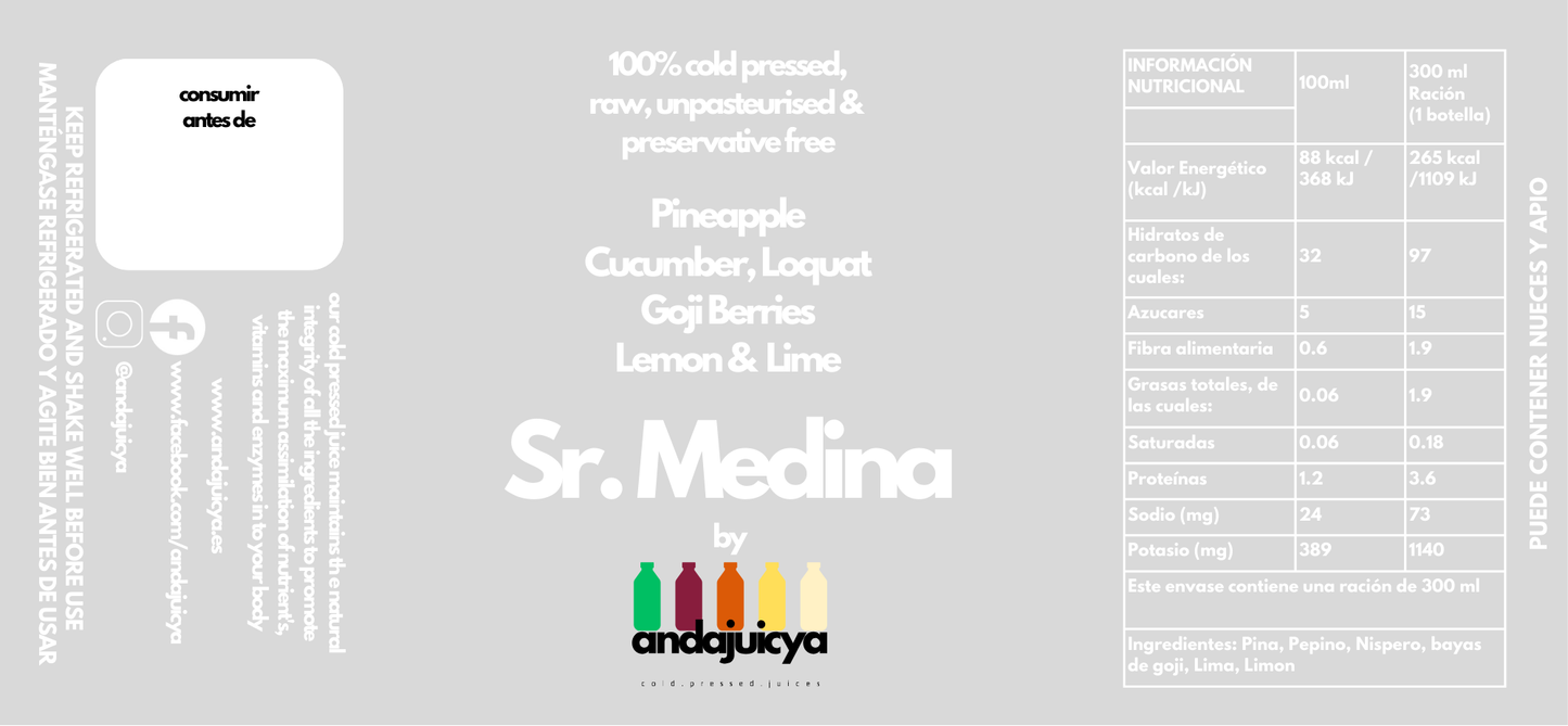 Señor Medina – Cold Pressed Juice with Pineapple, Loquat, Cucumber, Lemon, Lime & Goji