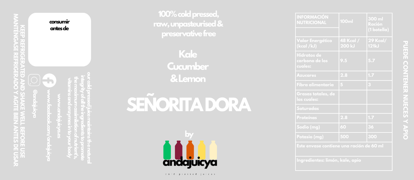Señorita Dora – Cold Pressed Vitality Shot with Kale, Cucumber & Lemon