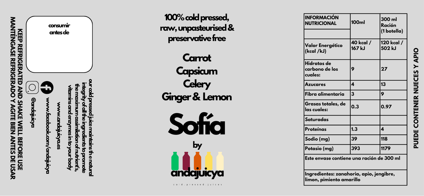 Sofia – Cold Pressed Juice with Capsicum, Carrot, Celery, Lemon & Ginger