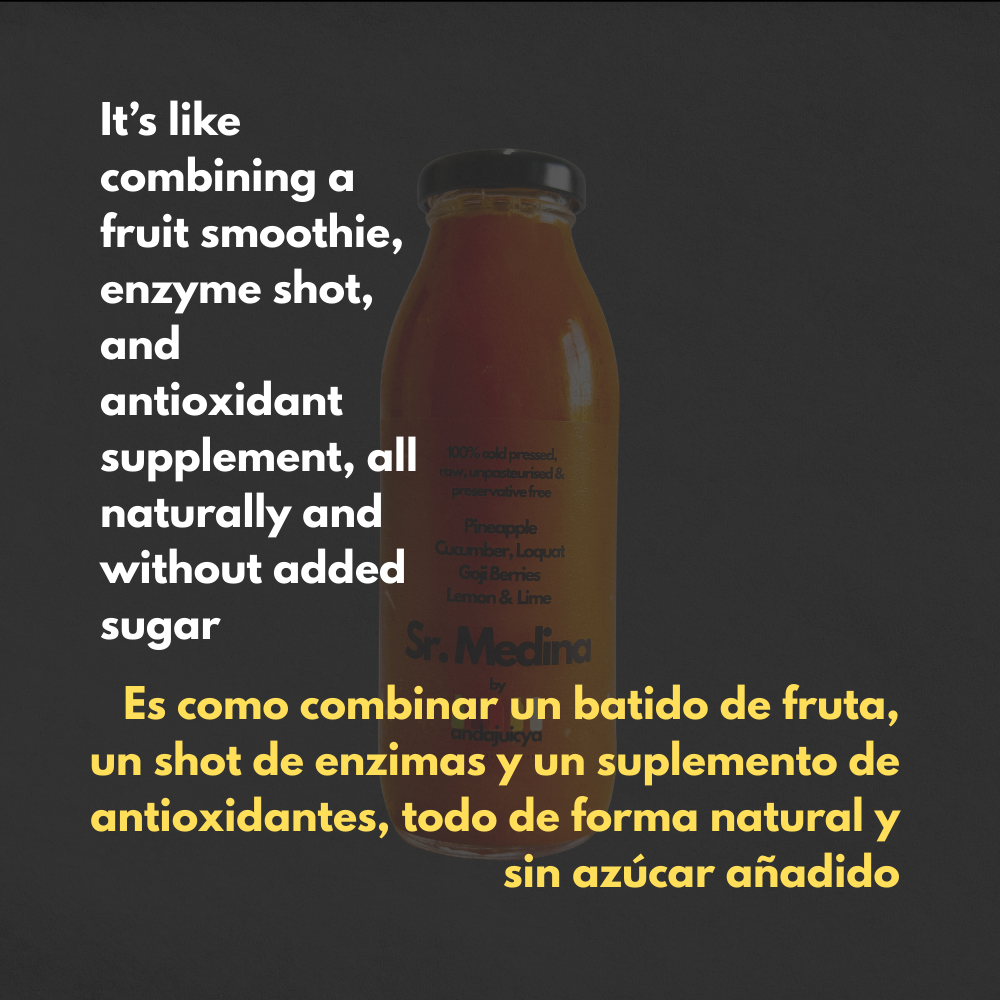 Señor Medina – Cold Pressed Juice with Pineapple, Loquat, Cucumber, Lemon, Lime & Goji